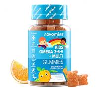 Gominolas Omega 3 6 9 para Niños - 50 mg ALA con Vitaminas D y E - 30 Gominolas - Ácidos Grasos Veganos y Sin Gluten - Alternativa a Omega 3 Cápsulas para Niños - Sabor Naranja - Novomins