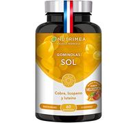Gominolas para el Sol - Acelerador Bronceado - Con Cobre, Licopeno y Luteína - Sabor Melocotón - 60 Gummies Veganas - Fabricadas en Francia - Nutrimea