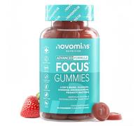 Gominolas para la Concentración - 60 Gominolas - Ashwagandha, Melena de Leon, Vitamina B12, Ginkgo Biloba, Ginseng, L Teanina - Apoyo para la Concentración, la Memoria y la Energía - Novomins