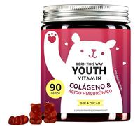 Gomitas de Colágeno Born This Way Youth Vitamins - Apoyo Antioxidante para la Belleza - 2500mg de Colágeno, Ácido Hialurónico, Vitamina C y E, CoQ10, 90 Piezas, Vegano, Sin Azúcar, Bears with Benefits