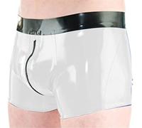 Gomma in latticeLattice 100% gomma naturale biancheria intima boxer shorts slip colorati fatti a mano cerniera uomo pantaloni corti, bianco, XXL