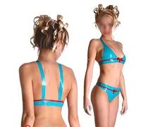 Gomma in latticeReggiseno in lattice sexy blu e rosso con bottoni sul retro reggiseno in lingerie in gomma solo reggiseno senza anello d'acciaio, blu e rosso, L