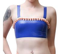 Gomma latticeBlue e rosa sexy lattice crop top con gorgiera fiocchi e bottoni sul retro reggiseni di gomma Lingerie Brassiere, rosso con rosa, cattiva L