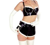 Gomma latticeFetish Latex Catsuit Gomma nero bianco pizzo costume da bagno Tuta sportiva, S, nero e bianco