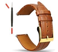 Gomvadr Correa de reloj hecha a mano de piel auténtica de liberación rápida con cierre de acero inoxidable para hombre y mujer (16 mm, 18 mm, 20 mm, 21 mm, 22 mm, 24 mm) (24 mm, coñac/hebilla dorada)
