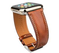 Gomvadr Correas de cuero compatibles con Apple Watch Band 42mm 44mm 45mm 49mm Ultra, correa de cuero de repuesto para hombres iWatch Ultra 2/1 Series 10 9 8 7 6 5 4 3 2 1 (coñac/hebilla plateada, 45mm