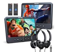 GOnavidio Reproductores de DVD dobles de 10.1 pulgadas con entrada HDMI, auriculares, soportes de montaje, compatible con tarjeta USB/SD, entrada AV, última memoria, reproduce una o dos películas, sin