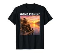 Gone Fishin Pesca Divertida Amante de la Pesca Camiseta Camiseta gráfica económica, Hombre, Negro, S