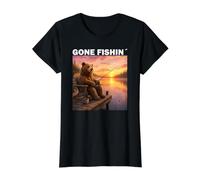Gone Fishin Pesca Divertida Amante de la Pesca Camiseta Camiseta gráfica económica, Mujer, Negro, M