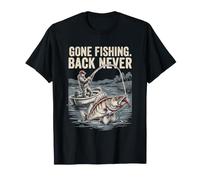 Gone Fishing Back Never Pesca Pesca Camiseta