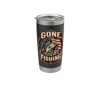 Gone Fishing Bandera Americana Bass Fisherman Angler Vaso térmico de acero inoxidable de doble pared
