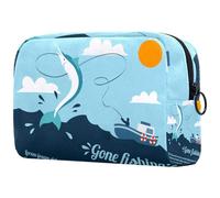 Gone Fishing - Bolsa de cosméticos para mujer, diseño de barco de pesca, bolsa organizadora grande con cremallera, multicolor, 18.5x7.5x13cm/7.3x3x5.1in, Neceser