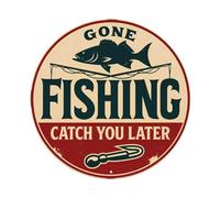 Gone Fishing Catch You Later Fish Hook Design_1 letrero redondo de estaño, letrero de metal retro, póster de metal, oficina, sala de estar, bar, decoración de pared, 8 x 8 pulgadas