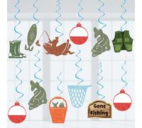 Gone Fishing - Decoraciones de fiesta de pesca, montadas y listas para usar, suministros de fiesta de cumpleaños de pesca, remolinos colgantes, serpentinas de fiesta, 24 piezas de decoración de fiesta