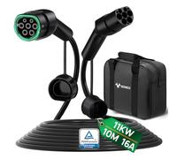 GONEO Cable de Carga Tipo 2 11kW 10m 16A Tipo 2 3 Fases Modo 3 para EV/PHEV Tipo 2 a Tipo 2/CSS2 EV Cable de Carga con Bolsa de Transporte