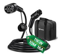 GONEO Cable de Carga Tipo 2 11kW 10m 16A Tipo 2 3 Fases Modo 3 para EV/PHEV Tipo 2 a Tipo 2/CSS2 EV Cable de Carga con Bolsa de Transporte