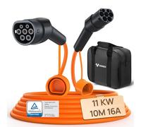 GONEO Cable de Carga Tipo 2 11kW 16A 10M Cable de Carga para Vehículos Eléctricos Trifásico Modo 3 Protección IP54 y UL94 V-0 Contactos Plateados Libre de Halógenos Incluye Bolsa de Transporte