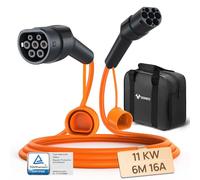 GONEO Cable de Carga Tipo 2 11kW 16A 6M Cable de Carga para Vehículos Eléctricos Trifásico Modo 3 Protección IP54 y UL94 V-0 Contactos Plateados Libre de Halógenos Incluye Bolsa de Transporte