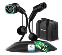GONEO Cable de Carga Tipo 2 22kW 10m 32A Tipo 2 3 Fases Modo 3 para EV/PHEV Tipo 2 a Tipo 2/CSS2 EV Cable de Carga con Bolsa de Transporte