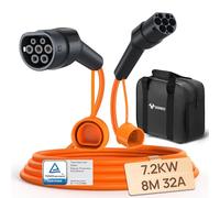GONEO Cable de Carga Tipo 2 7,2kW 32A 8M Cable de Carga para Vehículos Eléctricos Monofásico Modo 3 Protección IP54 y UL94 V-0 Contactos Plateados Libre de Halógenos Incluye Bolsa de Transporte