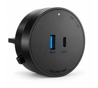 GONEO Toma cargador USB-A y USB-C PD 20 W negro para Power Track | 2 puertos, carga rápida, 5 V 3 A, 9 V 2,22 A, 12 V 1,67 A, encendido/apagado individual, botón de desbloqueo, patentado