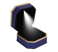 Gonetre Caja de Anillo LED, Exhibición de Joyería de Propuesta Mate | Interior Flocado Azul, Almacenamiento Resistente a Arañazos para Compromiso de Boda, Batería CR2016, Ambiente Sorpresa