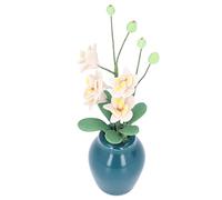 Gonetre Casa de Muñecas Modelo de Planta en Miniatura de Flores Phalaenopsis Blanca Realista Mini Flores de Arcilla a Escala 1/12 con Botellas de Jarrón de Cerámica Verde Oscuro para