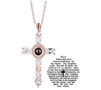 Gonetre Collar de proyección de cruz, collar de cruz de cristal de oración del Señor, colgante religioso, collar de proyección para amigos, familia, hombres y mujeres, Plástico