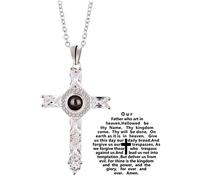 Gonetre Collar de proyección de cruz, collar de cruz de cristal de oración del Señor, colgante religioso, collar de proyección para amigos, familia, hombres y mujeres, Plástico