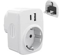 gonew21 Adaptador Enchufe UK a español Tipo G, Adaptador de Viaje Ingles con 1 USB A y 1 USB C, Europa a 3-Pin Reino Unido con Seguridad para niños para Irlanda Bretaña Maldivas Dubai Singapur