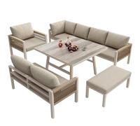 gonew21 Juego de salón para 8 personas, incluye 3 sofás, sillones, taburetes y mesa, muebles de balcón, resistente a la intemperie, con cojín de asiento en color beige para jardín, balcón y terraza