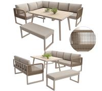 gonew21 Juego de sofá modular de ratán, con 2 plazas y banco de sofá, muebles de balcón, resistente a la intemperie, con cojín extra grueso en color beige para jardín, balcón y terraza