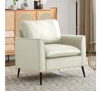 gonew21 Sillón nórdico retro de piel sintética con cojín lumbar y cabeza - Sillón ergonómico individual para salón, balcón, dormitorio, color blanco