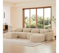 gonew21 Sofá cama modular en forma de U y L, color beige claro, sin montaje, uso inmediato, apto para mascotas y resistente a los arañazos, para salón o habitación de invitados