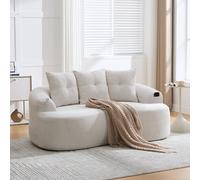 gonew21 Sofá de 2 plazas para espacios pequeños con asiento profundo, moderno sofá de chenilla, curvado, sin montaje, espuma y núcleo de muelles ensacados, 164 x 92 x 60 cm, con 3 cojines, color beige