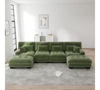 gonew21 Sofá esquinero modular en forma de U con 2 otomanas de 4 plazas - Sofá nube de chenilla, otomanas movibles, asiento profundo, color verde, 406 x 145 x 81 cm, ideal para familias numerosas