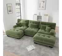 gonew21 Sofá esquinero modular en forma de U con otomana de 3 plazas - Sofá nube de gran tamaño como sofá cama, sofá convertible Boneless - Paisaje con función de dormir verde 313 x 145 x 81 cm, sin