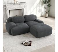 gonew21 Sofá esquinero modular sin marco y sin montaje, sofá de pana con reposabrazos curvados y acolchado 32D, para 2 personas, sofá ergonómico para salón y dormitorio, color gris
