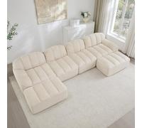 gonew21 Sofá modular en forma de U de 4 plazas con 2 otomanas - Boneless sofá para gran salón - Asiento profundo de espuma 32D - pana - XXL con función de dormir, flexible, alta densidad