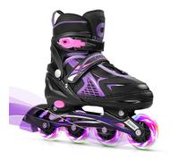 Gonex Patines en Línea Niños Niñas, Patín sobre Ruedas Iluminadas Inline Skates Ajustables Adultos, Patines Infantiles con Luces, Día del Niño Vuelta al Cole, Violeta M