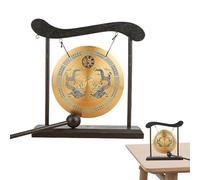 Gong chino - Campana china Zen Gong con soporte y mazo - Dragón con símbolos Taiji, timbre retro de escritorio, campana de escritorio de meditación de mesa