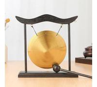Gong de disco de latón con marco de madera maciza y mazo ergonómico para rituales de centrado y estética cultural (A)