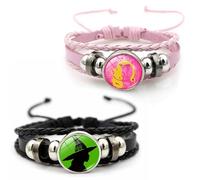 Gonggi Paquete de 2 pulseras de Elphaba Galinda de piel sintética, regalos para los fanáticos malvados, pulsera de la amistad, accesorios para mejores amigas, accesorios con corona de sombrero de