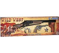 Gonher-Set Rifle Pistola Cowboy, Color Plata, sin Talla (498/0)