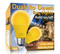 Gonhom Bombilla para insectos del atardecer al amanecer para exteriores, paquete de 2 bombillas ámbar para insectos, encendido/apagado automático, 10 W (equivalente a 100 W), base E26, luces de