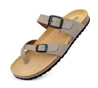 GONKOS®, Sandalias Bio de Piel, Plantilla Anatomica, Piel Autentica, Corcho Natural, Hebilla ajustable, Sandalias dedo Unisex, Sandalias de Calidad Hechas en España, Color Piedra Talla 41