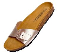 GONKOS®, Sandalias Piel Mujer Plantilla Ergonomica de Corcho, Piel Autentica Corcho Natural, Hebilla ajustable, Sandalias Pala Mujer, Sandalia de Calidad Hechas en España, color Rosa Metalico 37