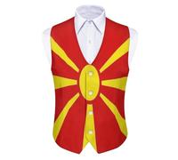 GONMFKM Chaleco Para Hombre De Formal Para Fiestas Bodas Con Estampado De La Bandera De Macedonia Para Traje De Esmoquin Corte Regular Clásico Para Negocios Cuello En V Corte Entallado Talla 2Xl