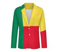 GONMFKM Chaqueta Informal para Hombre con Solapa con Muescas Estilo Deportivo para Negocios con Estampado De La Bandera De La República De Benín Corte Entallado Talla Grande con Botones Talla XL
