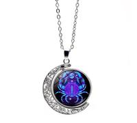 GONMFKM Charm 12 Horóscopo Collar Con Dije Signo Del Zodíaco Constelación Giratorio De Doble Cara Colgante De Vidrio Púrpura Cadena De Clavícula, Cadena De Suéter Regalo De Cumpleaños Para Mujeres H